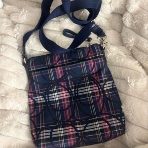Coach Plaid Crossbody Bag - Navy and Pink